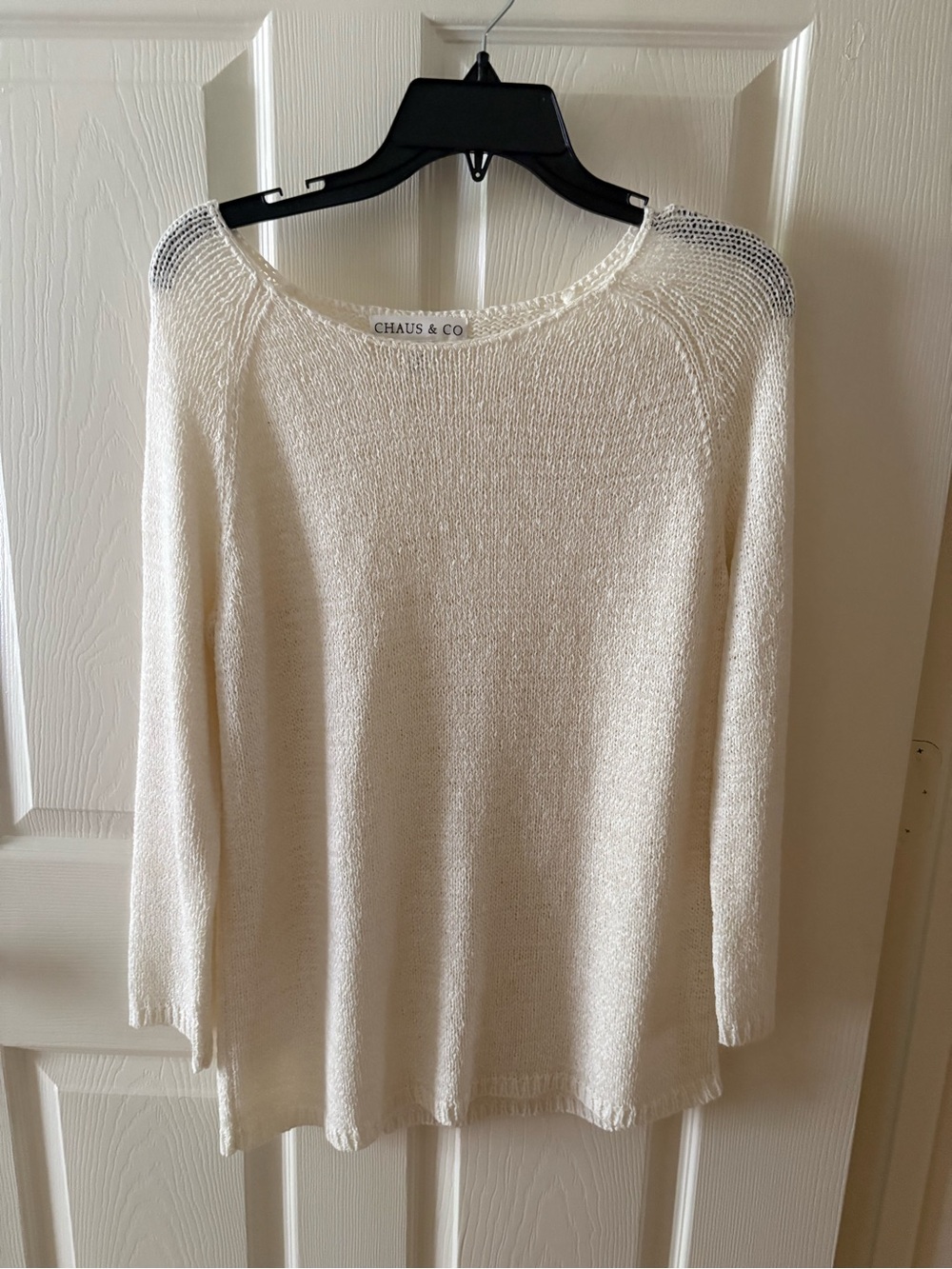 True 90s Vintage Scoop Boat Neck Knit Top Cream Lightweight Knit